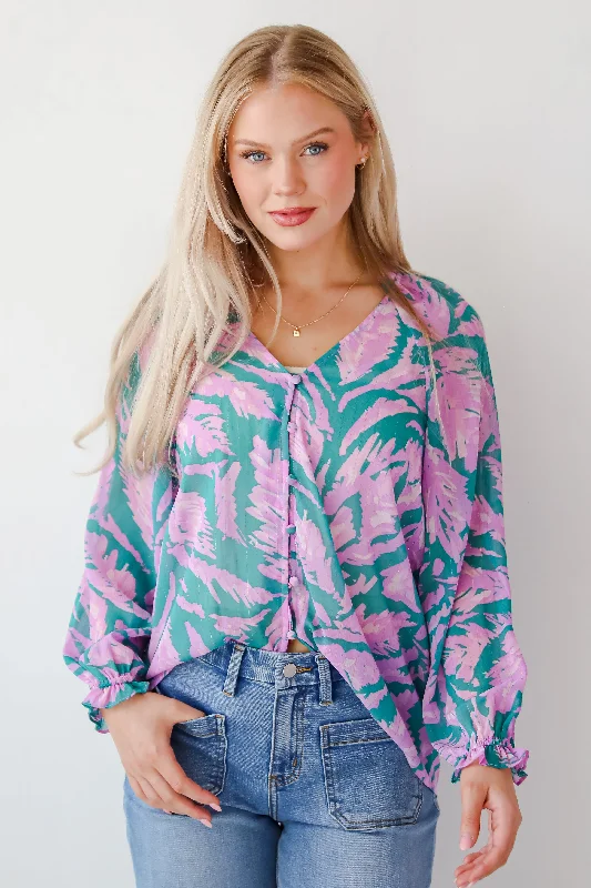 Dreamy Grace Teal Floral Blouse Elegant Lace Blouse