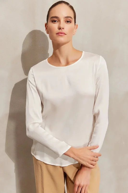 Ecru Silk Monica Long Sleeve Women's Blouse Polished Work Blouse