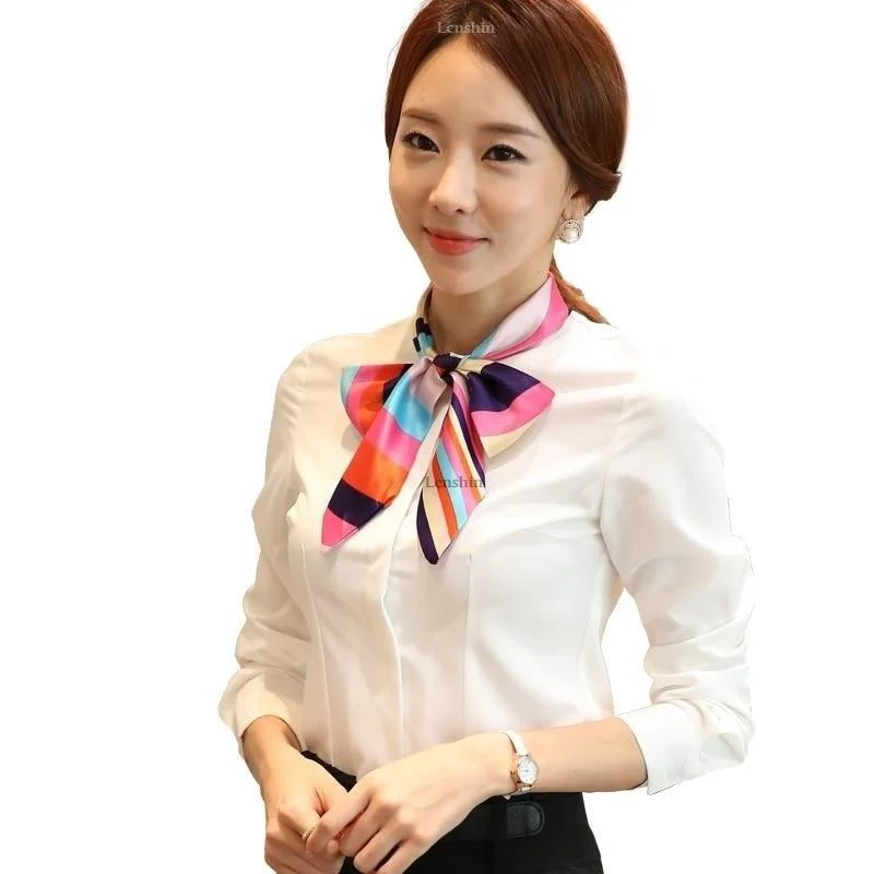 Elegant Fashion Women's Formal Office Bowtie Blouse Shirts Tops Work Wear Textured Cotton Blouse