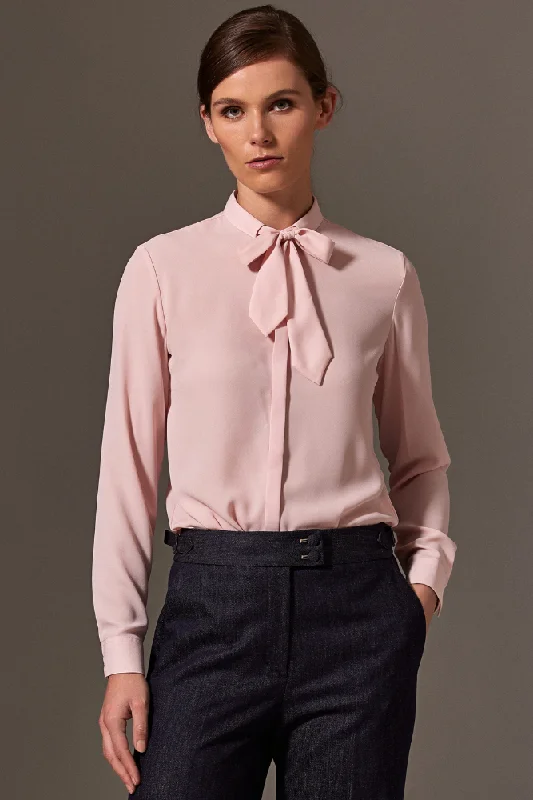 Eva Long Sleeve Blouse - Pink Silk Stretch Business Casual Blouse