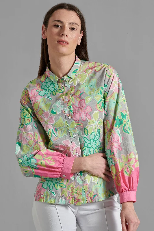 Eve in Paradise Insa Cotton Blouse Green Flower Print 1077-24271 Chic Ruffle Blouse