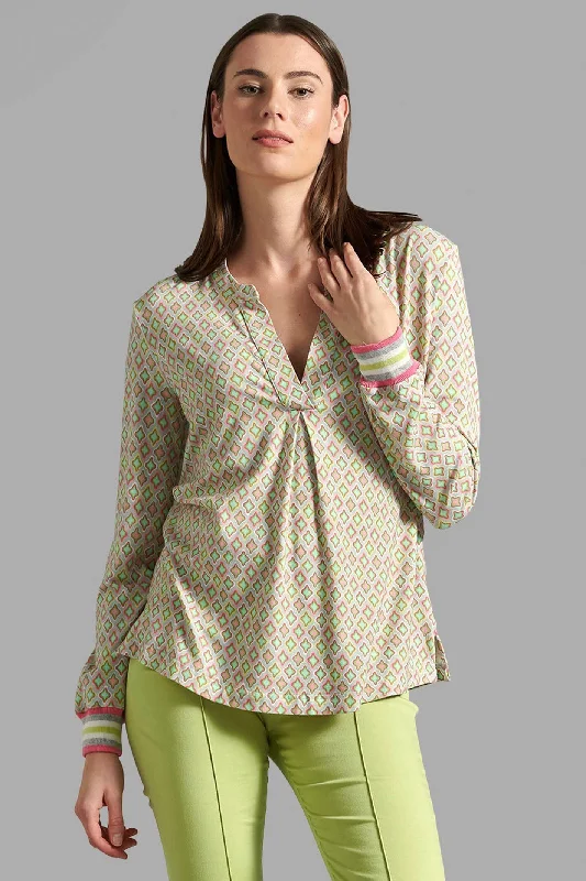 Eve in Paradise Lotta V-Neck Blouse Green Print 1080-24301-5812 Classic Minimalist Blouse
