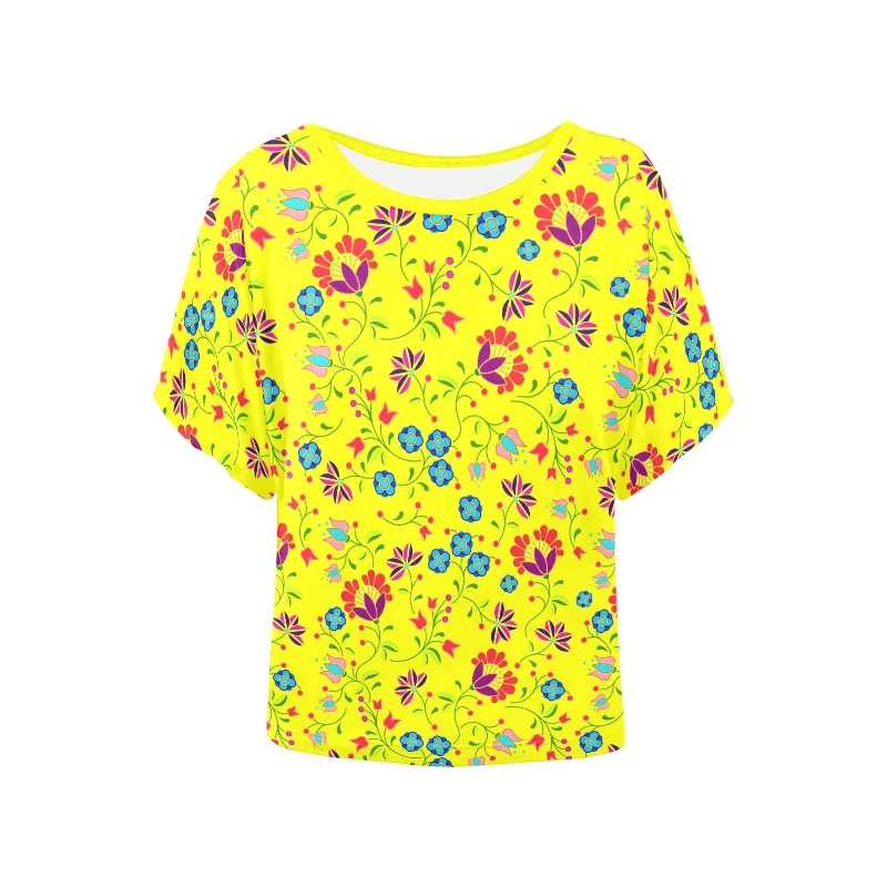 Fleur Indigine Mais Women's Batwing-Sleeved Blouse T shirt Stretchy Fitted Blouse