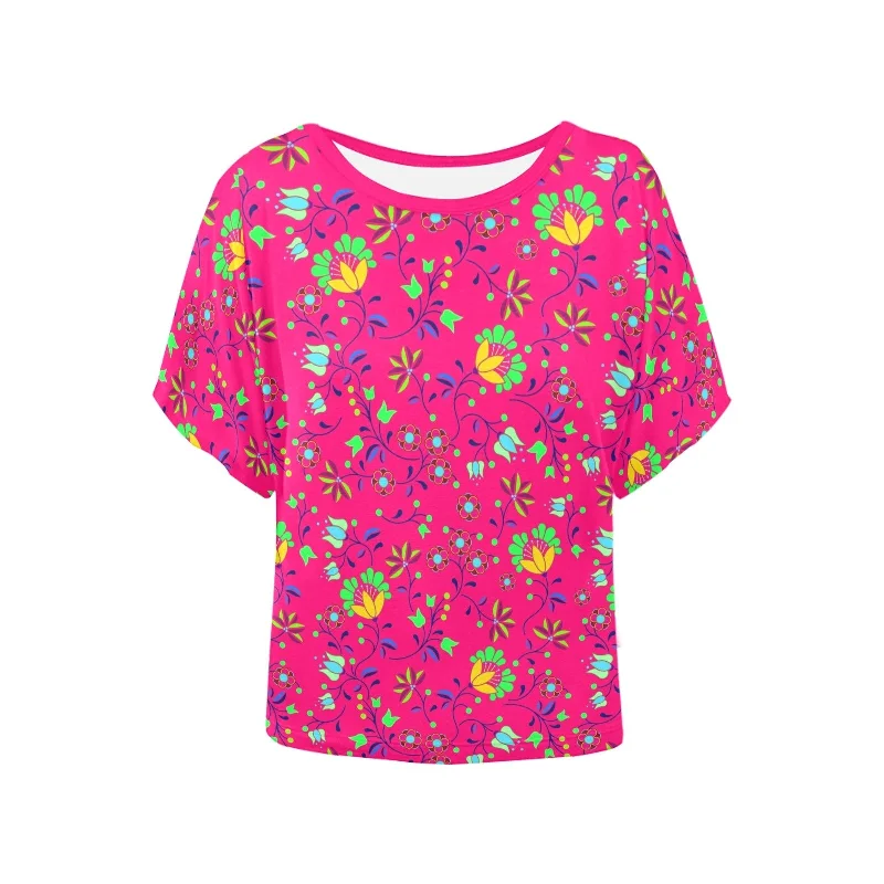 Fleur Indigine Rouge Women's Batwing-Sleeved Blouse T shirt Side Tie Blouse