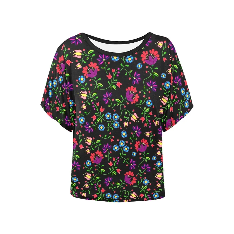 Fleur Indigine Women's Batwing-Sleeved Blouse T shirt Flowy Bohemian Blouse