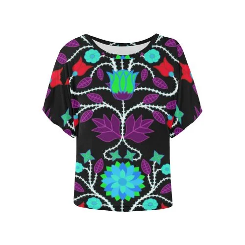 Floral Beadwork Four Clans Winter Women's Batwing-Sleeved Blouse T shirt High Neck Blouse Floral Beadwork Four Clans Winter Women's Batwing-Sleeved Blouse T shirt High Neck Blouse
