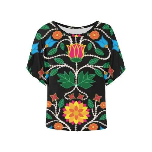 Floral Beadwork Four Clans Women's Batwing-Sleeved Blouse T shirt Bell Sleeve Blouse Floral Beadwork Four Clans Women's Batwing-Sleeved Blouse T shirt Bell Sleeve Blouse