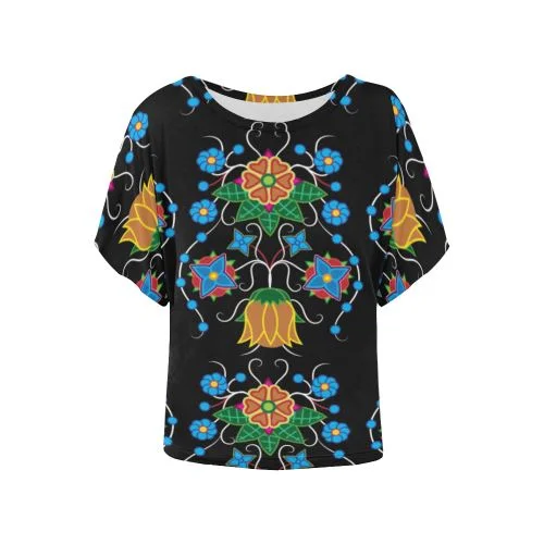 Floral Beadwork Four Mothers Women's Batwing-Sleeved Blouse T shirt Vintage Lace Blouse