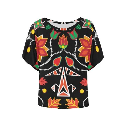 Floral Beadwork Six Bands Women's Batwing-Sleeved Blouse T shirt Lightweight Floral Blouse Floral Beadwork Six Bands Women's Batwing-Sleeved Blouse T shirt Lightweight Floral Blouse
