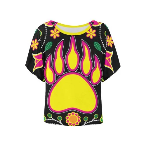 Floral Bearpaw Sunset and Yellow Women's Batwing-Sleeved Blouse T shirt Romantic Lace Blouse Floral Bearpaw Sunset and Yellow Women's Batwing-Sleeved Blouse T shirt Romantic Lace Blouse