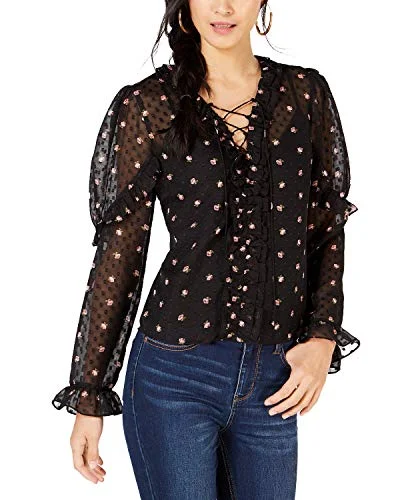 Floral-Print Sheer-Sleeve Blouse Elegant Embroidery Blouse