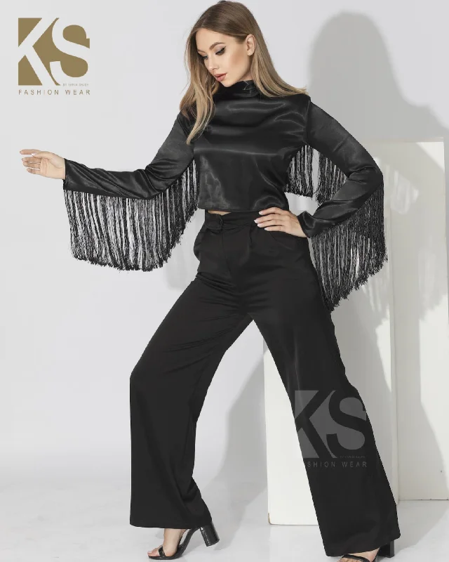Fringed Blouse Off-Shoulder Wrap Blouse