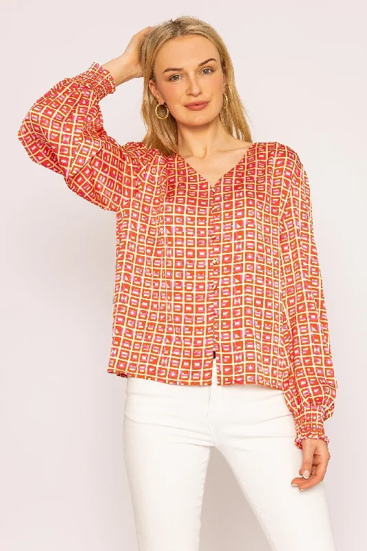 Geo Print Blouse in Red Relaxed Fit Blouse