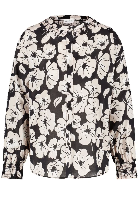 Gerry Weber 360021-31418 Black Ecru White Flower Print Round Neck Blouse Silky Draped Blouse Gerry Weber 360021-31418 Black Ecru White Flower Print Round Neck Blouse Silky Draped Blouse