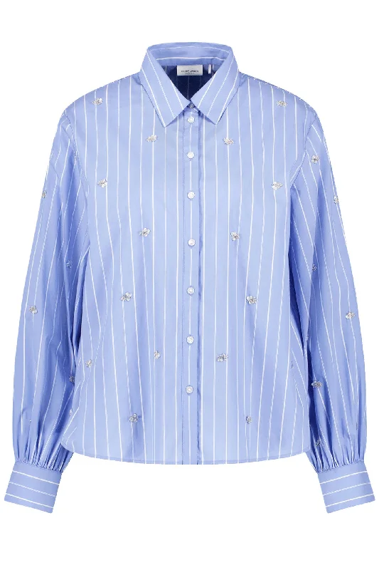 Gerry Weber 460019-31422 Blouse Dawn Blue White Stripe Delicate Pleat Blouse