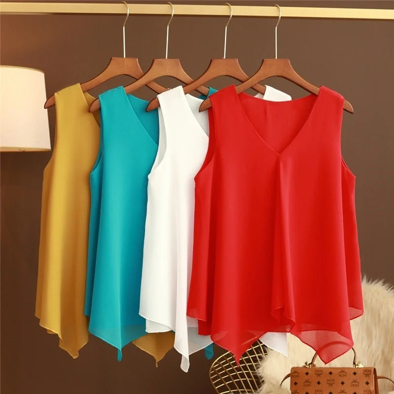 GRACE Design Women's Fashion Premium Top Quality Stylish Chiffon Yellow Blue White Red Sleeveless Blouse Top Bell Sleeve Blouse GRACE Design Women's Fashion Premium Top Quality Stylish Chiffon Yellow Blue White Red Sleeveless Blouse Top Bell Sleeve Blouse