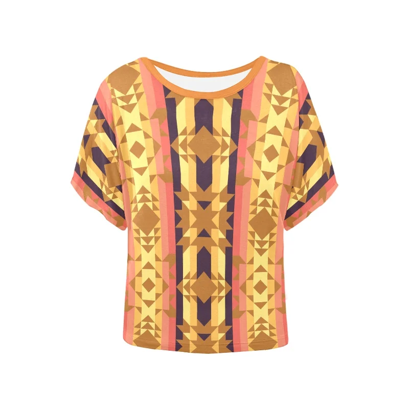 Infinite Sunset Women's Batwing-Sleeved Blouse T shirt Elegant Semi-Sheer Blouse