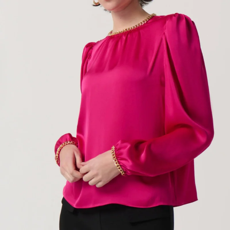 Joseph Ribkoff chain detail pink blouse Drape Neck Blouse