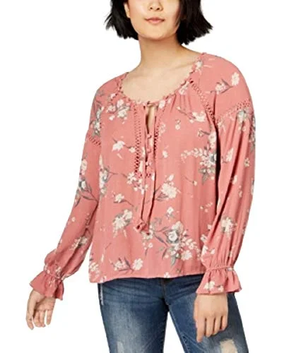 Juniors' Lace-Trim Poet Blouse Vintage Polka Blouse