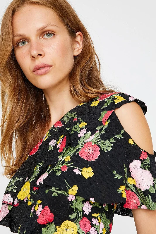 Women Black Blouse Chic Off-Shoulder Blouse