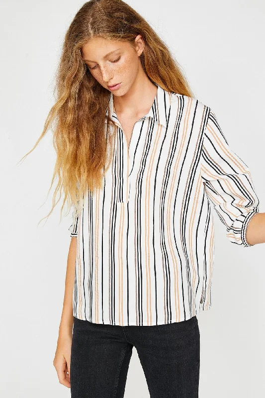 Women Black Blouse Casual Button Blouse