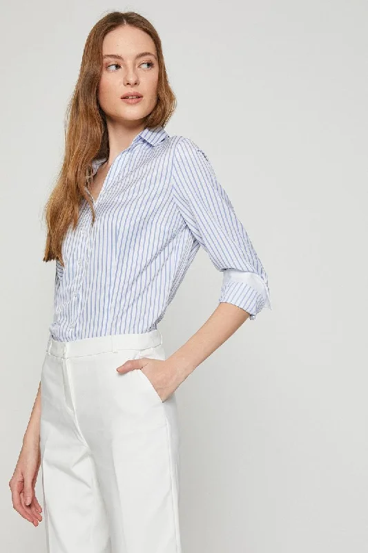 Women Blue Long Sleeve Blouse Modern Oversized Blouse