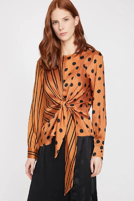 Women Coffee Blouse Mandarin Collar Blouse