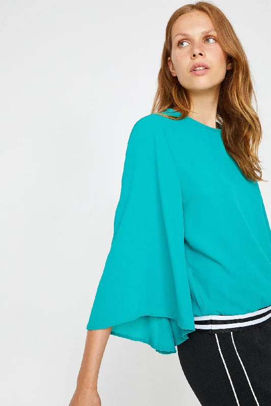 Women Green Blouses Elegant Peplum Blouse