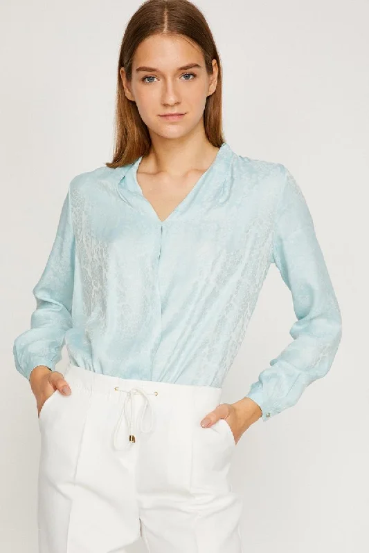 Women Green V Collar Blouse Flowy Bohemian Blouse