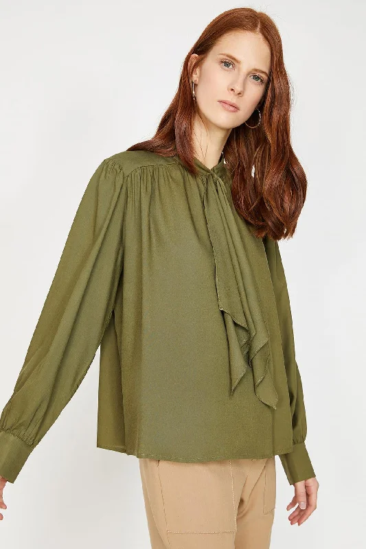 Women Khaki Blouse Silky Tunic Blouse