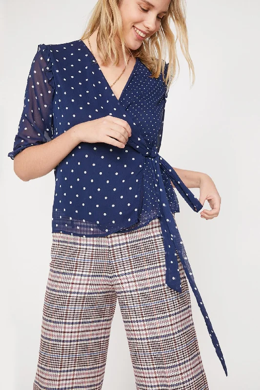Women Navy Blue Print Blouse Soft Modal Blouse