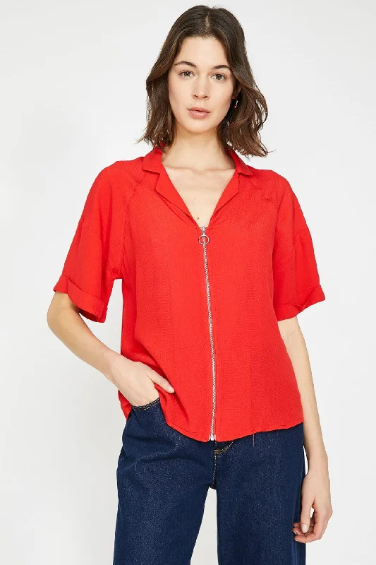 Women Red Blouse Floral Chiffon Blouse