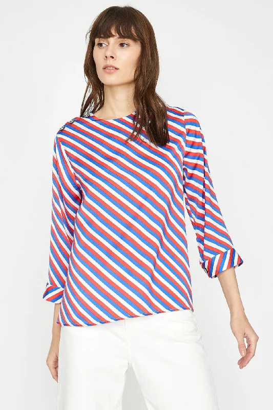 Women Red Striped Blouse Silky Draped Blouse