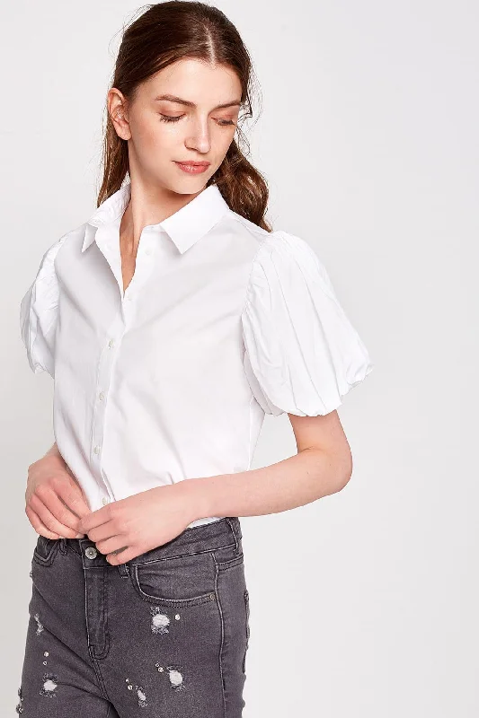 Women White Blouse Short Sleeve Blouse