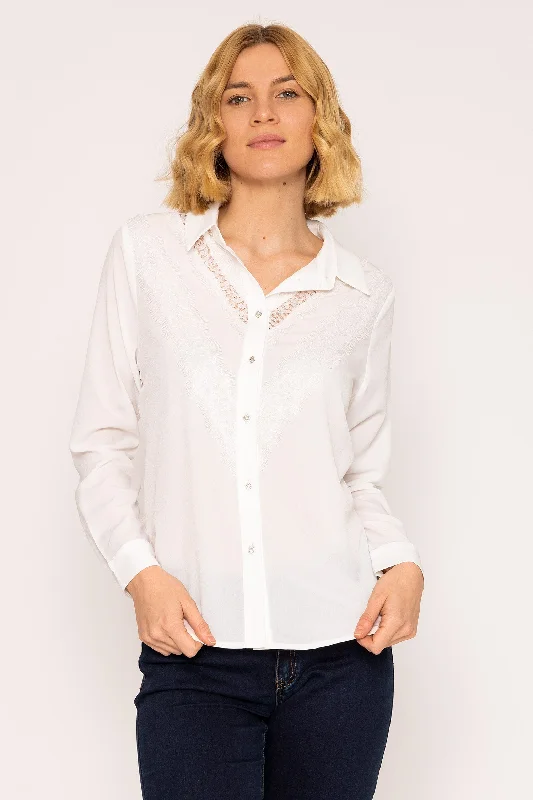 Lace Trim Blouse in Ivory Lightweight Chiffon Blouse