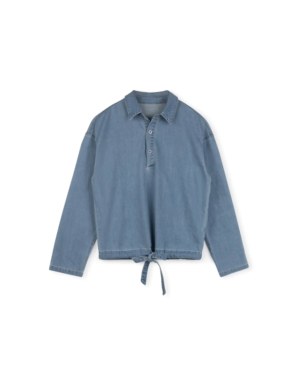 Ladies Boxy Denim Blouse Sweetheart Neck Blouse
