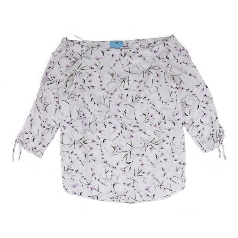 Lavender Floral 3/4 Sleeve Blouse Cotton Casual Blouse