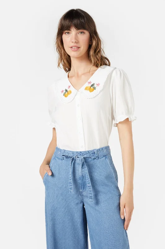 Lemonade Emb Blouse Ruffled Neck Blouse