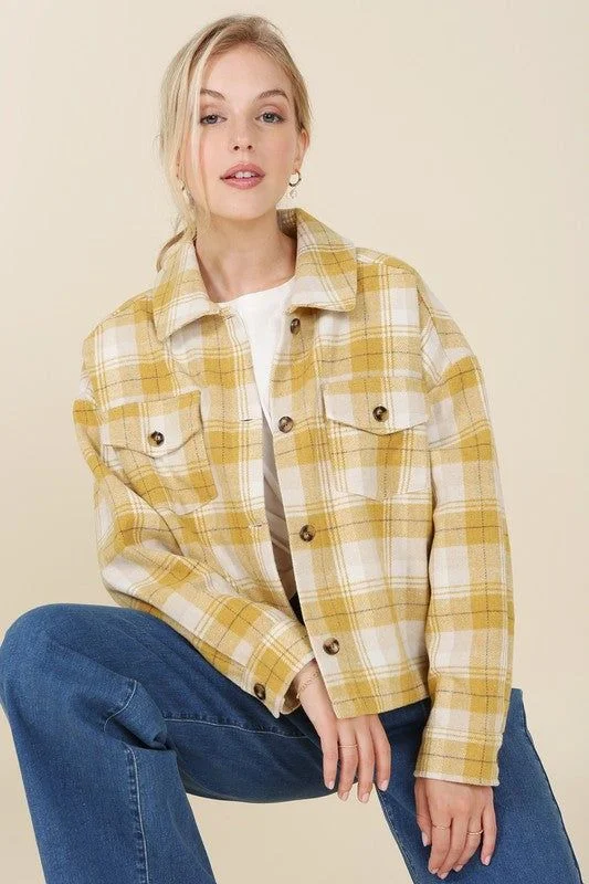 Lilou Plaid short shacket with pockets Polished Work Blouse