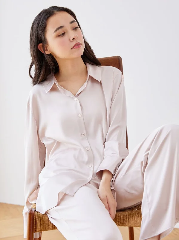 Long Sleeve Satin Sleepwear Blouse Textured Cotton Blouse