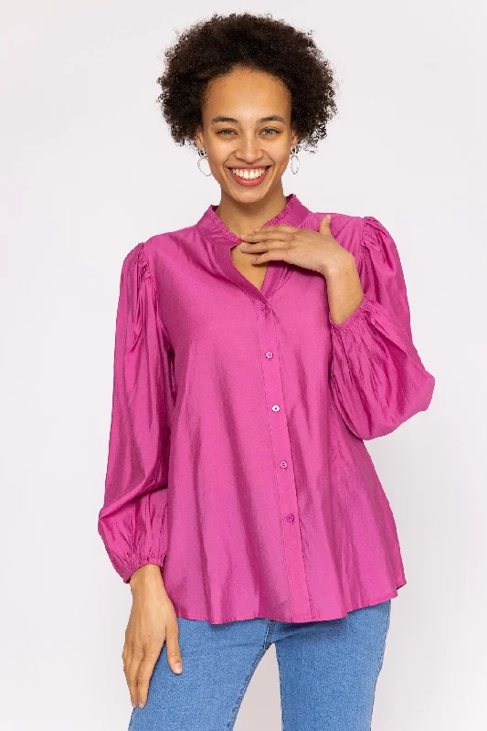 Long Sleeve Spring Blouse in Pink Casual Button Blouse