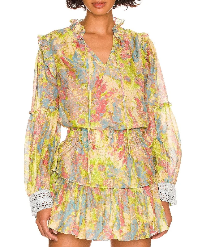 Love Shack Fancy - Ronalda Blouse in Pastel Fields Stylish Wrap Blouse