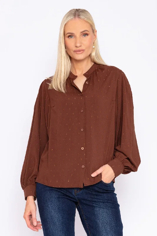 Lurex Foil Blouse in Brown Relaxed Fit Blouse