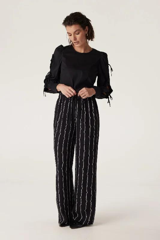 Madeline Bow Blouse - Black Satin Bow Blouse