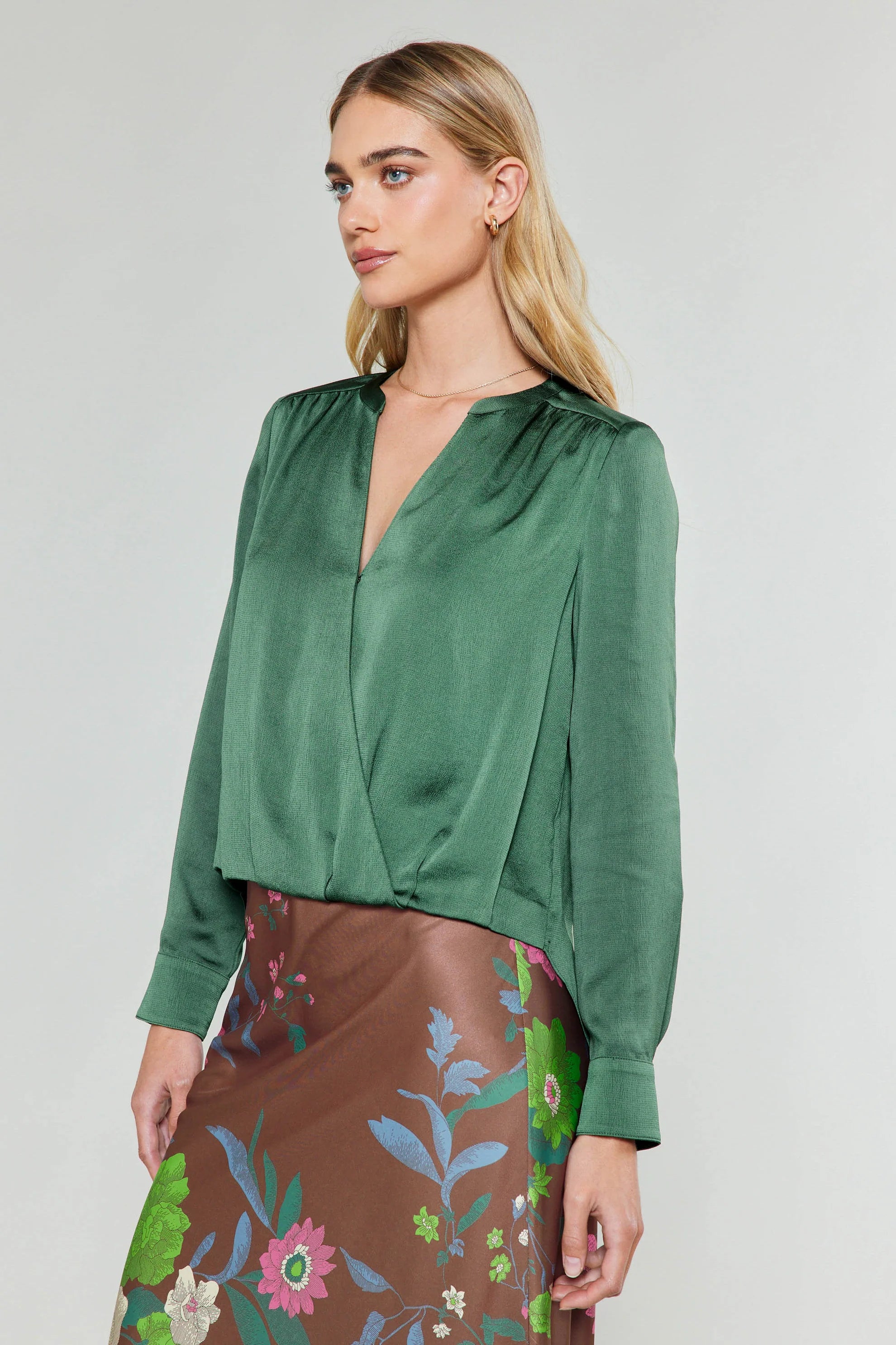 Mandarin Collar Surplice Blouse Soft Modal Blouse