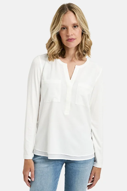 Milano 99-7401-8156-7 Off White Split Neck Blouse Smart Casual Blouse