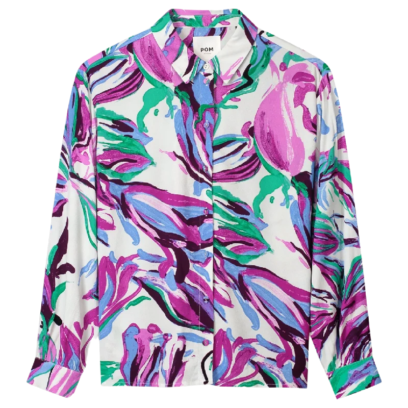 Pom Amsterdam Milly Fiore Di Zucca Blouse Ruched Sleeve Blouse
