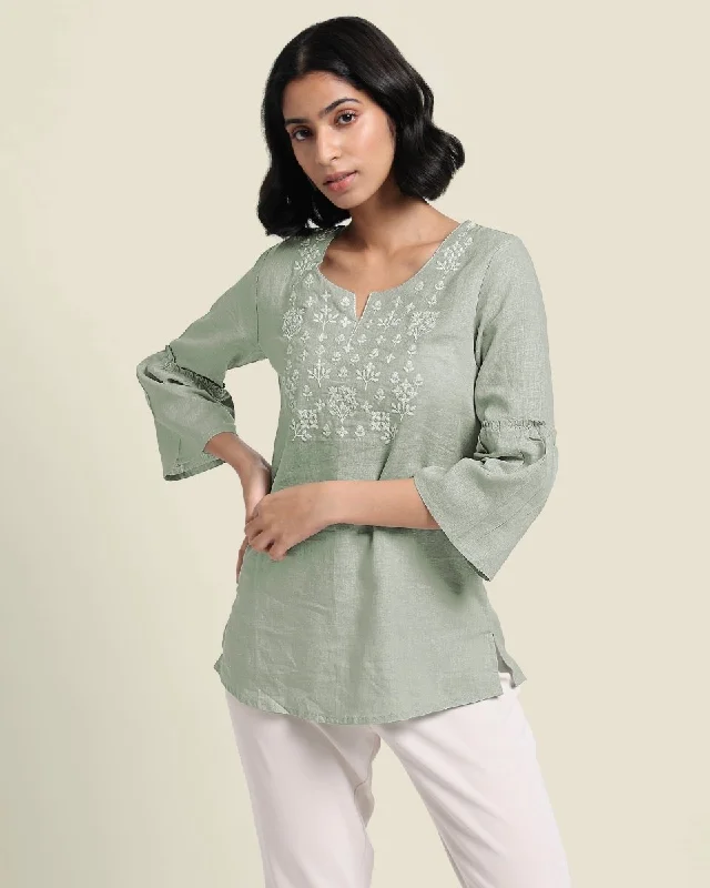 Mint Linen Blouse Wrap Front Blouse