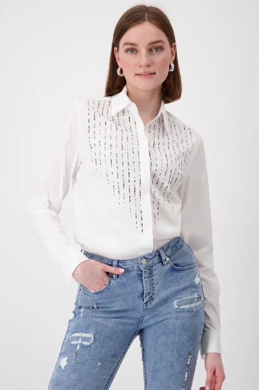 Monari 807839 White Blouse With Rhinestone Detail Casual Relaxed Fit Blouse