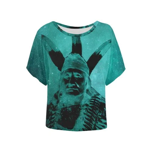 Native Man Sky Women's Batwing-Sleeved Blouse T shirt Short Sleeve Blouse